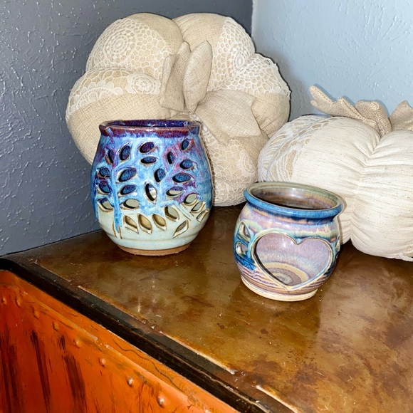 TWO BEAUTIFUL HANDMADE CERAMIC CANDLE HOLDERS - LIKE NEW - Picture 3 of 16